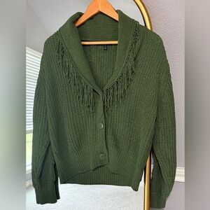 Witty Fox Cardigan Fringe Shawl Collar Cable Knit Sweater Size XS